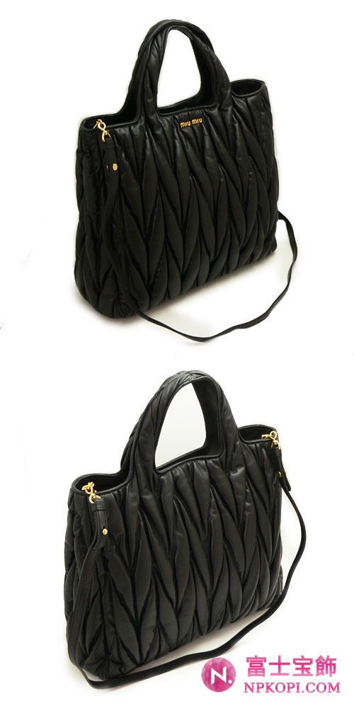 MIUMIU ミュウミュウ 2WAY ショルダーバッグ レディース ギャザー レザー ブラック RN0754 MATELASSE NERO